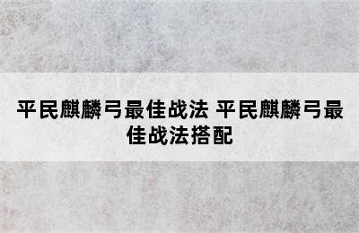 平民麒麟弓最佳战法 平民麒麟弓最佳战法搭配